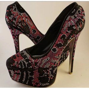 Alba Sequined Platform Stiletto Pumps Red/Black/Silver Size 8